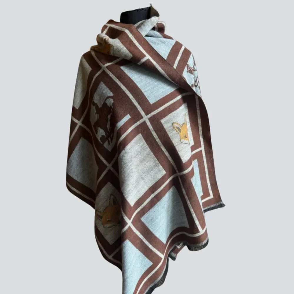 Westrian Cashmere Feel Equestrian Countryside Fox Design Winter Scarf